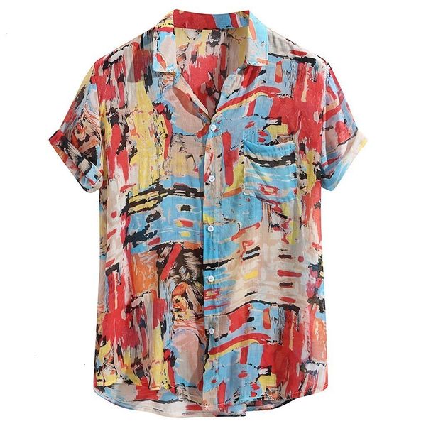 

men hawaiian shirt male casual printed beach mens breathable colorful printing loose turn down collar short sleeve shirt -3xl, White;black