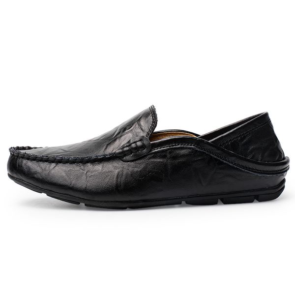 

men shoes casual genuine leather mens loafers moccasins designer slip on boat shoes classical chaussure homme size 38-46, Black