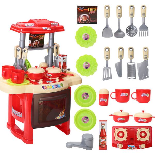 

kitchen toys imitated chef light music pretend cooking food play dinnerware set safe cute children girl toy gift fun girls game