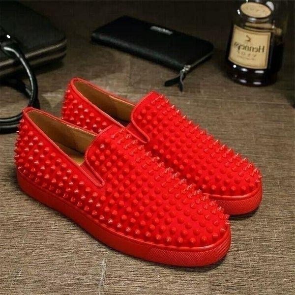 

luxury designer red bottom loafers for men women genuine leather slip on platform casual sneakers spikes wedding party flats men shoes v4, Black
