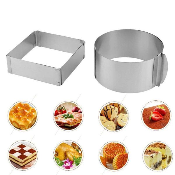

stainless steel adjustable cake mousse ring 3d round & square cake mold cake decorating bakeware baking tools 2pcs/set