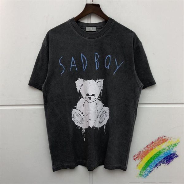 

2020ss summer style sad boy bear washed do old t-shirt men women fashion casual tee t200420, White;black