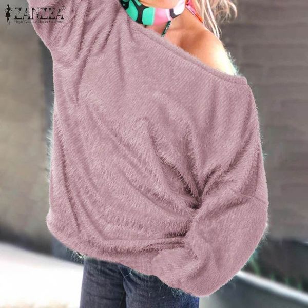 

zanzea осень свитер женщины толстовки о шея длинный рукав вязаный пуловер женщин перемычки тянуть роковой сплошной blusas рубашка, White;black