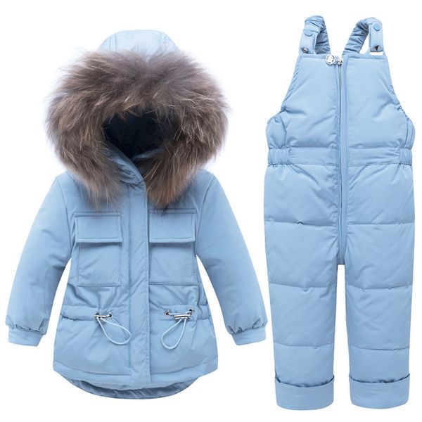

2019 winter jacket for boys girls kids down jackets children overall hooded snowsuit natural fur parka coat new year clothes set, Blue;gray