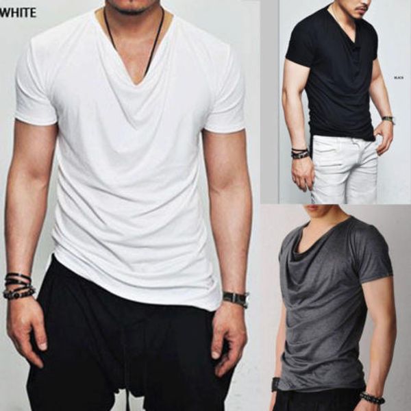 

2018 summer new fashion men heap neck t-shirts pure color men's short sleeve t-shirt slim fit casual basic tee shirts m-2xl, White;black