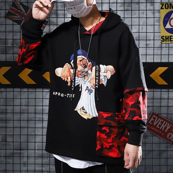 

камуфляж tide харбин группа performing одежда рок личности сыпучие hat guard мужской осень мужские дизайнерские толстовки, Black