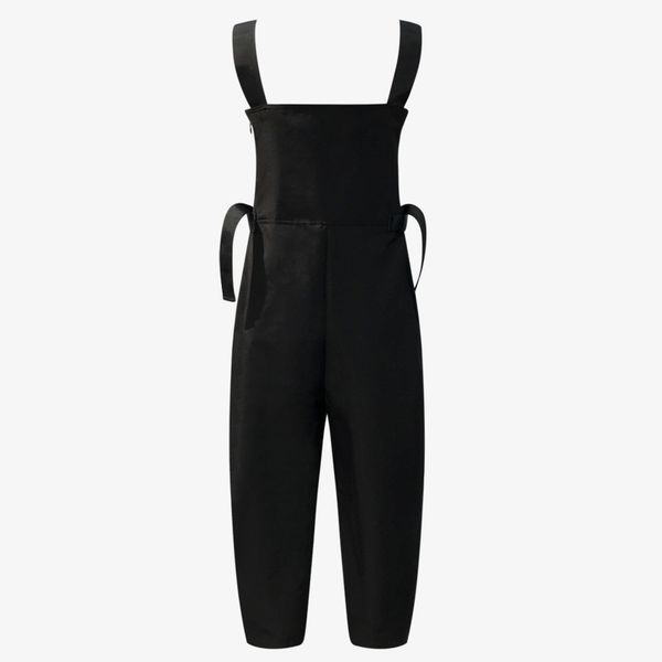 

2020 new spring summer fashion street style solid black big pocket loose leg straps conjoined trousers women t990, Black;white