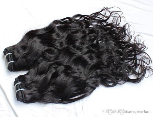 

4шт 100% человеческих волосы пучки волна воды 50 г / шт природных цветов 1b индийских монгольский завитые волосы девственница плетение exten, Black