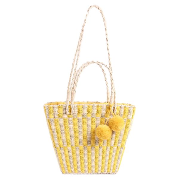 

hand-woven bag wool striped straw bag seaside vacation beach hand support shoulder