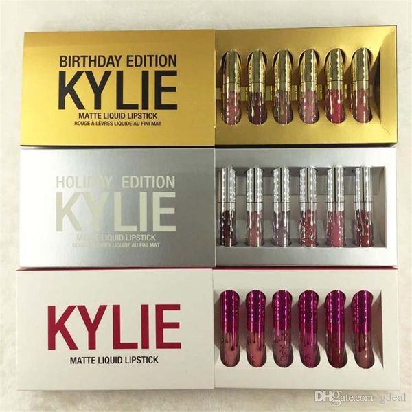 

New kylie jenner co metic matte liquid lip tick mini kit lip birthday edition limited with the golden box 6pc et lip glo 3 et