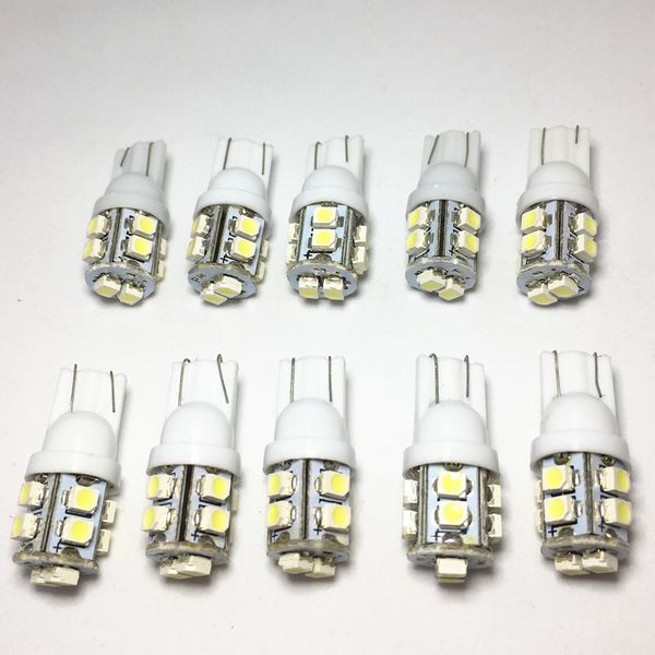 

10pcs car led light t10 w5w 168 194 1210 10 smd led 3528 smd color for car auto white blue side wedge light lamp bulb dc 12v