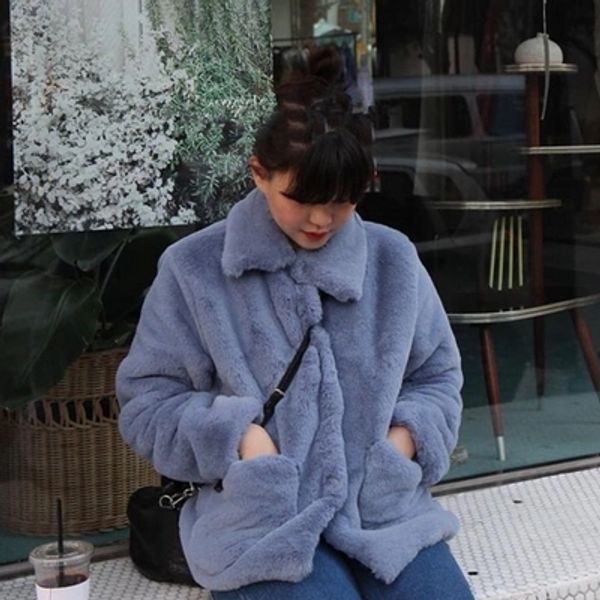 

women winter warm faux fur coat 17m22, Black