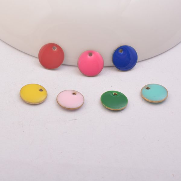 

10pcs/lot 10mm enamel round charms pink yellow green red pendant diy women jewelry components findings, Bronze;silver