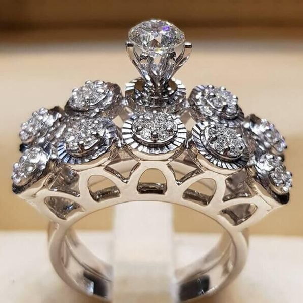 

2019 new luxury full zircon couple rings european fashion delicate women engagement rings popular bride jewelry anillos, Golden;silver