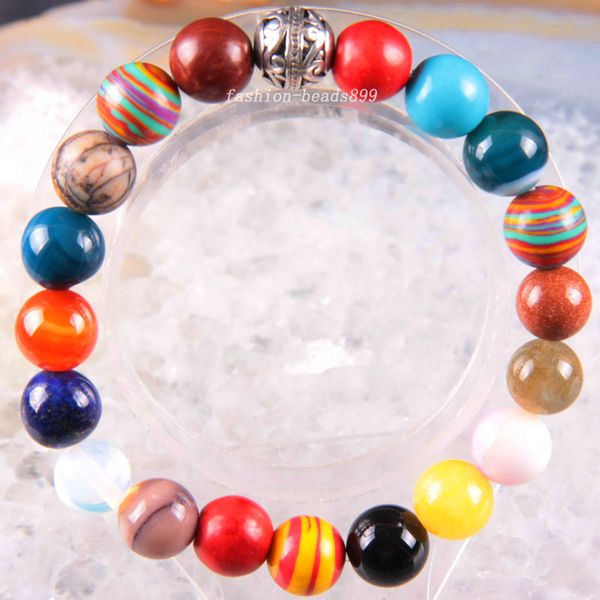 

silver bracelet 6 8 10 12 mm natural stone gem round beads stretch multi color stones bangle charm strand fashion jewelry 8, Black