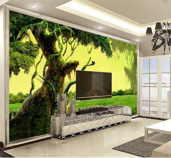 Papel de parede barato Winding Vine Fantasia Verde Floresta 3D Wall Paper Home Decor Personalizado