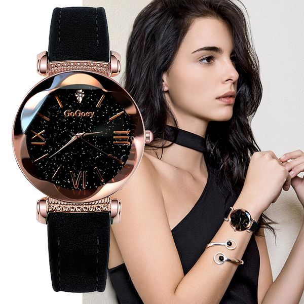

gogoey women's watches 2019 luxury ladies watch starry sky watches for women fashion bayan kol saati diamond reloj mujer 2018, Slivery;brown