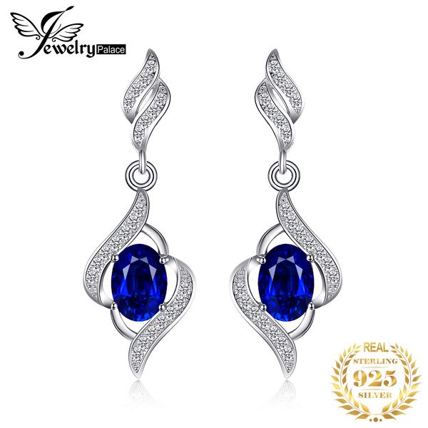 

jewelrypalace создан синий сапфир падение серьги стерлингового серебра 925 пробы серьги для женщин драгоценный камень корейские серьги мода, Golden;silver