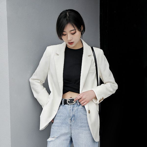 

women work blazers and jackets vintage women's slim blazer autumn long-sleeved suit corduroy suit jacket coa blazer feminino, White;black