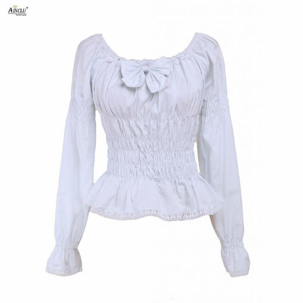 

selling womens lolita blouse 2 colors black and white cotton bow long sleeves lolita cosplay xs-xxl ing, Black;red