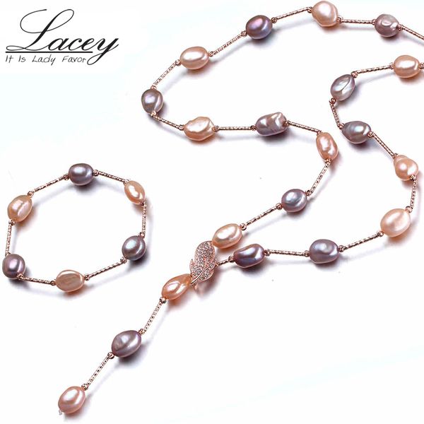

trendy baroque pearl jewelry sets,10-11mm muilt color freshwater pearls necklace bracelet bridal jewelry sets, Black