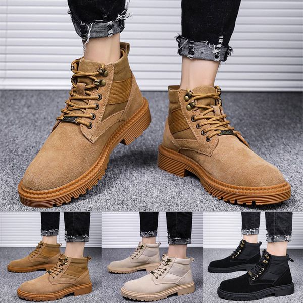 

men's outdoor matte leather boots trend england style suede high-slip boots, Black