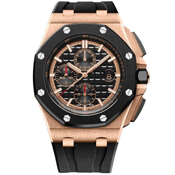 

luxury mens watches for men vk chronography quartz movement royal oak series mens watch 15400 rubber strap mens sport watches montre de luxe, Slivery;brown