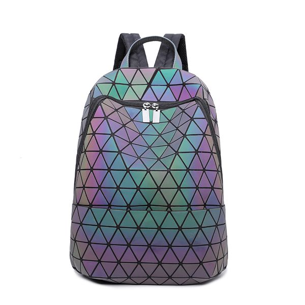 

wholesale - baobao luminous geometric diamond pu glossy mountaineering bag student personality creative schoolbag outdoor travel backpack