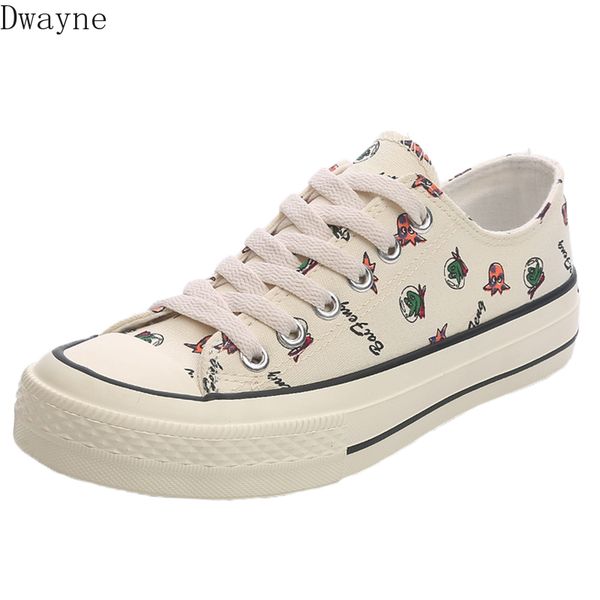 

printed canvas shoes female korean version of harajuku style wild white shoes tide, Black