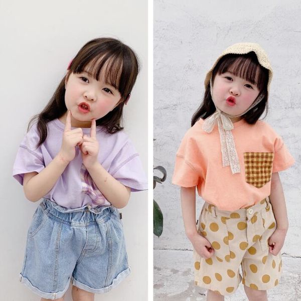 

2020 new girls t-shirt summer short sleeve cotton fashion kids 1-6 hv19, Blue