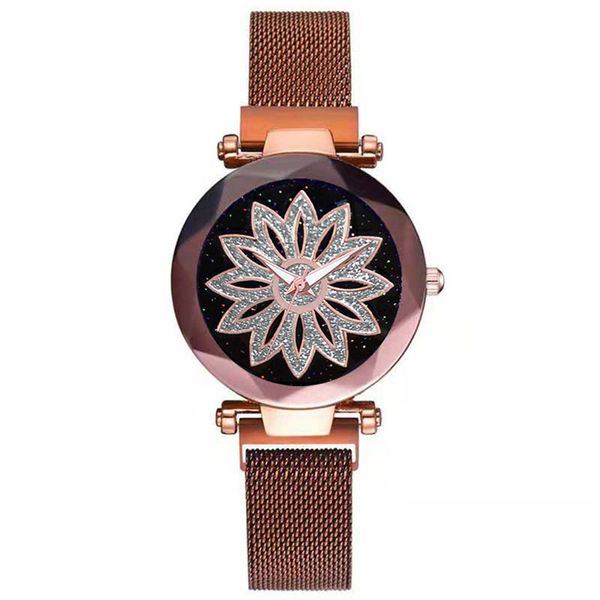 

fashiona net belt electronic schoolgirl wristwatch milan style magnet belt student watch dress watch good luck rotating flower watches, Slivery;brown