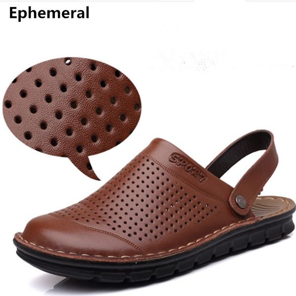 

men's microfiber slippers size 48 genuine real leather back strap rivet flat cut-outs beach sandals shoes flip flops camel, Black