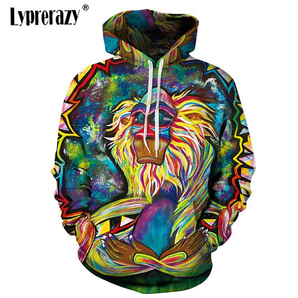 

lyprerazy monkey vibrant colors 3d print womens mens hoody new fashion hoodies art oil spill sweatshirt, Black