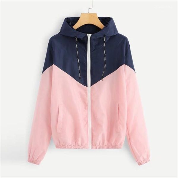 

jackets spring autumn womens coats with zipper fashion womens designer jackets patchwork hooded, Black;brown