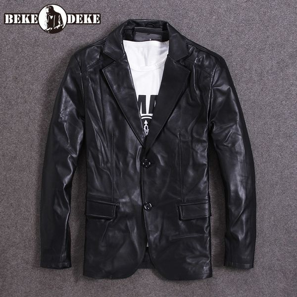 

дубленка натуральная кожа blazer куртка деловой человек однобортный slim fit пальто из натуральной кожи костюм куртки мужчин байкер outwear, Black
