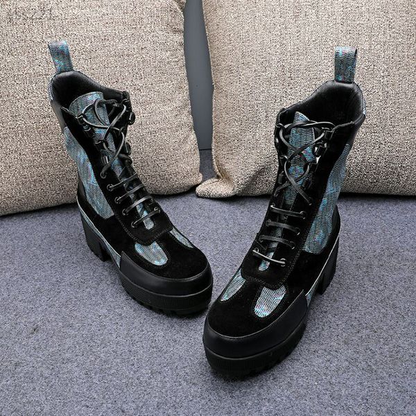

2019 europe and america martin boots thick bottom waterproof heel outdoor women's boots high heel women's lace-up short boots sing, Black