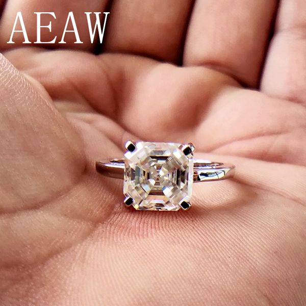 

2 carat asscher cut moissanite lab diamond ring set hi color excellent matching band ring for women solid 10k white gold t200701, Slivery;golden