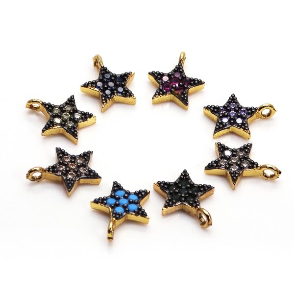 

wholesale jewelry diy accessories brass paving zircon star pendant, 10*9mm 8 colours star charms pendant, Silver