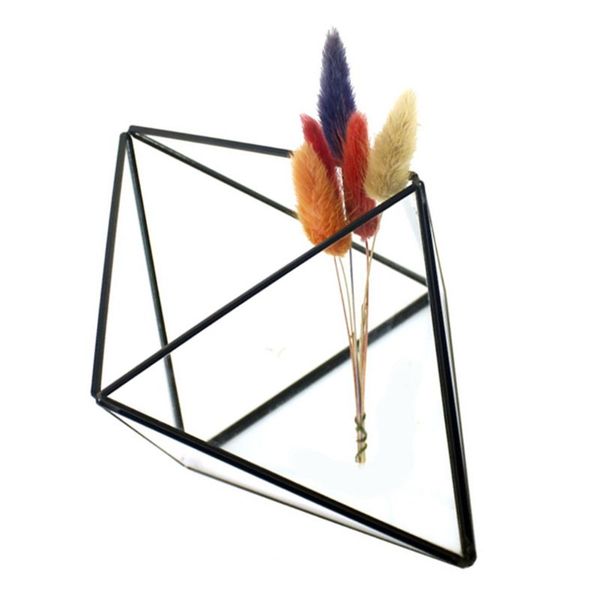 

diamond storage box glass terrarium design jewelry holder clear faceted succulent air plant planter box pot/keepsake display bow, Pink;blue