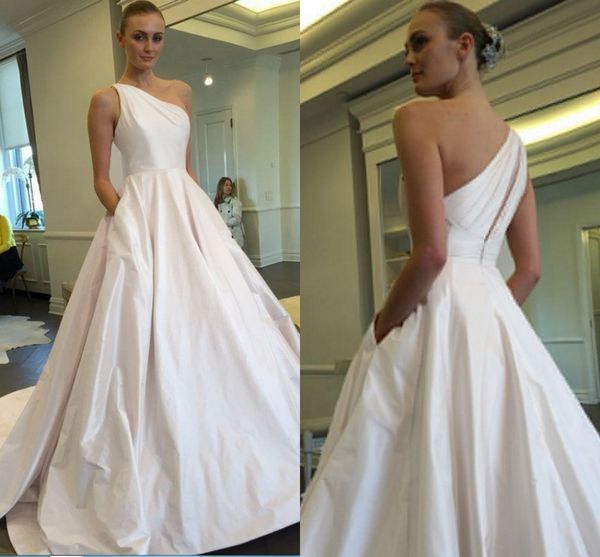 Discount 2019 Simple Wedding Dresses One Shoulder With Pocket