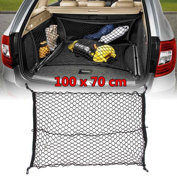 

100 x 70cm car rear tail trunk net nets luggage baggage bag storage organizer fixation mesh network 4 hooks hook