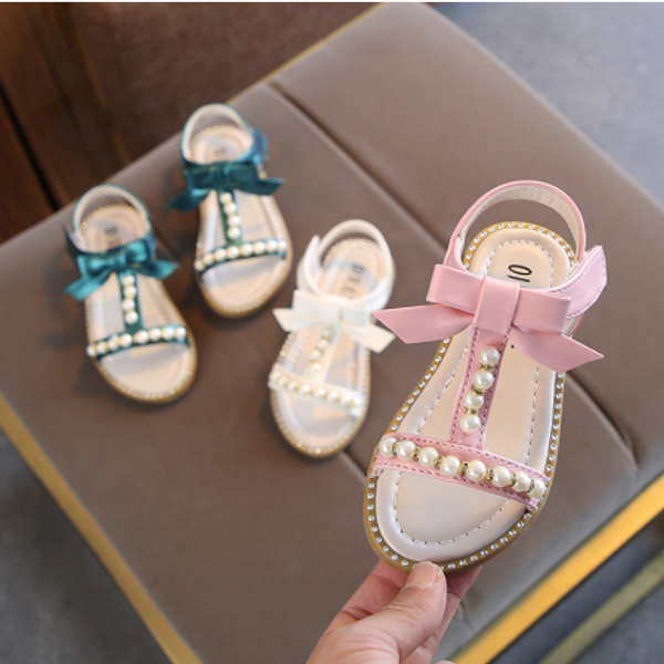 

kids shoes for girls summer sandals children pearl beading beach sandals enfants school flat shoes for baby, Black;red
