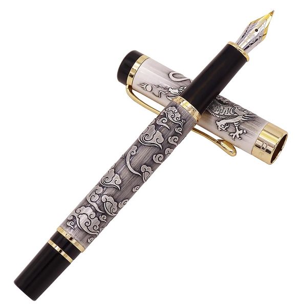 

jinhao 5000 gray vintage luxury metal calligraphy fountain pen bent nib beautiful dragon texture carving office bussiness pen