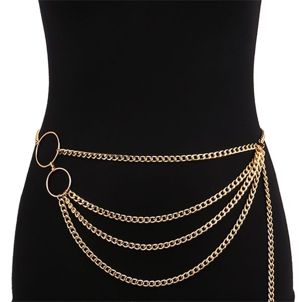 

fashion punk waist chain retro metal waist chain gold belt for dresses women gold silver ring belt women 2018, Black;brown