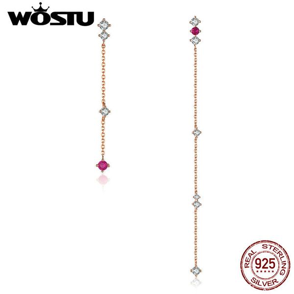 

wostu long tassels dangle earrings 925 sterling silver simple long line rose gold drop earrings for women fine jewelry cte071