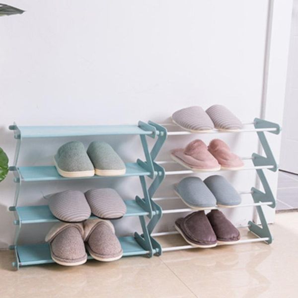 

4 layers diy shoes rack storage shelf oxford cloth iron pipe hallway cabinet door organizer holder stainless steel & spun cloth