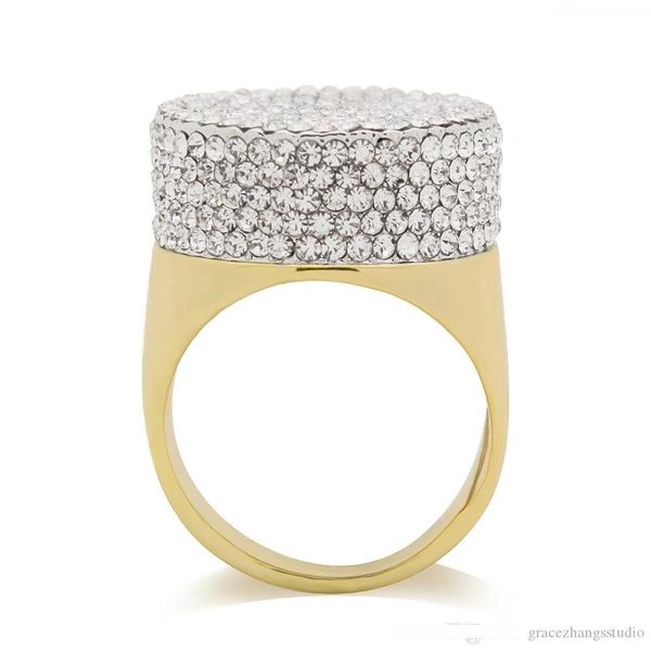 

hip hop diamonds cluster ring for men gold rings cylinder full diamond copper real gold plated luxury designer jewelry ing, Golden;silver