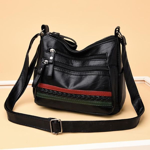 

fashion crossbody bags women solid weave multi layer large capacity zipper shoulder messenger bag pu leather soft handbag