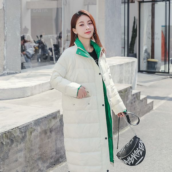 

2019 women's down jacket winter white duck down coat women korean long overcoat puffer jackets chaqueta mujer, Black
