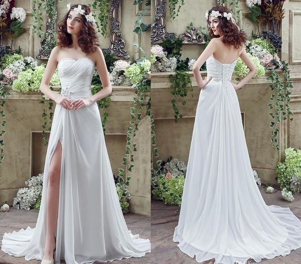 Abiti eleganti semplici con volant a cuore una linea in chiffon con spacco laterale lunghi abiti da sposa per festa di nozze per le donne Abiti da sposa taglie forti